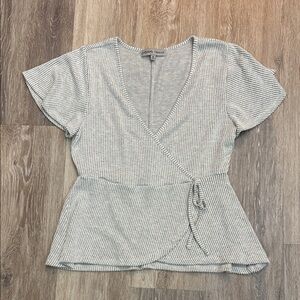 Absolutely Famous Gray Striped Wrap Blouse